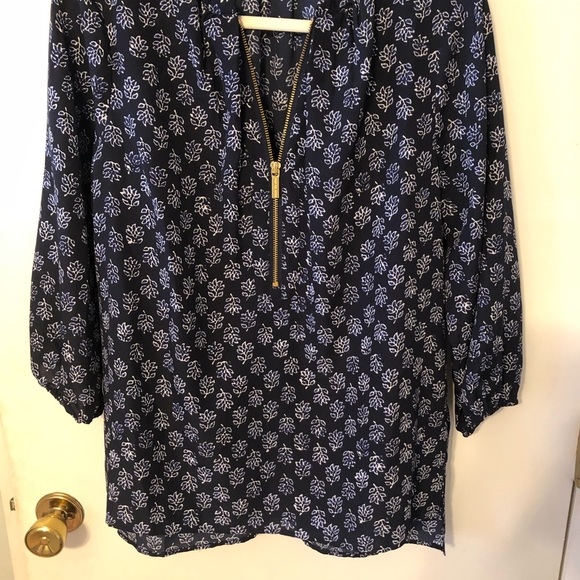 Michael Kors Navy Blue with White Print Blouse - Picture 2 of 4
